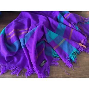 Vintage Liz Sinclair Purple Striped fringed Scarf 30x30 100% Acrylic